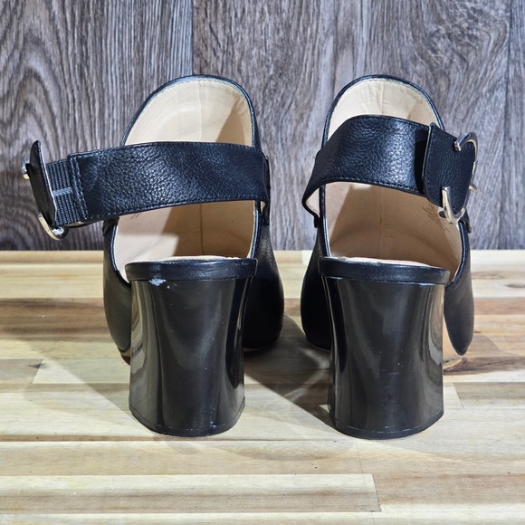 Vince Camuto Black Leather Peep Toe Slingback Block Heel Sandals Mules Shoes 7 - Picture 13 of 15